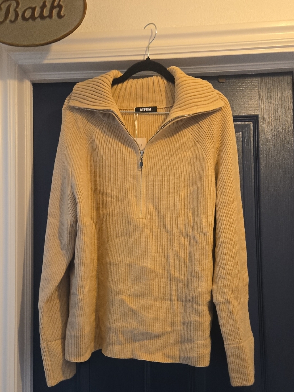 BE & EM LARGE Ribbed Half-Zip Pullover in Wheat